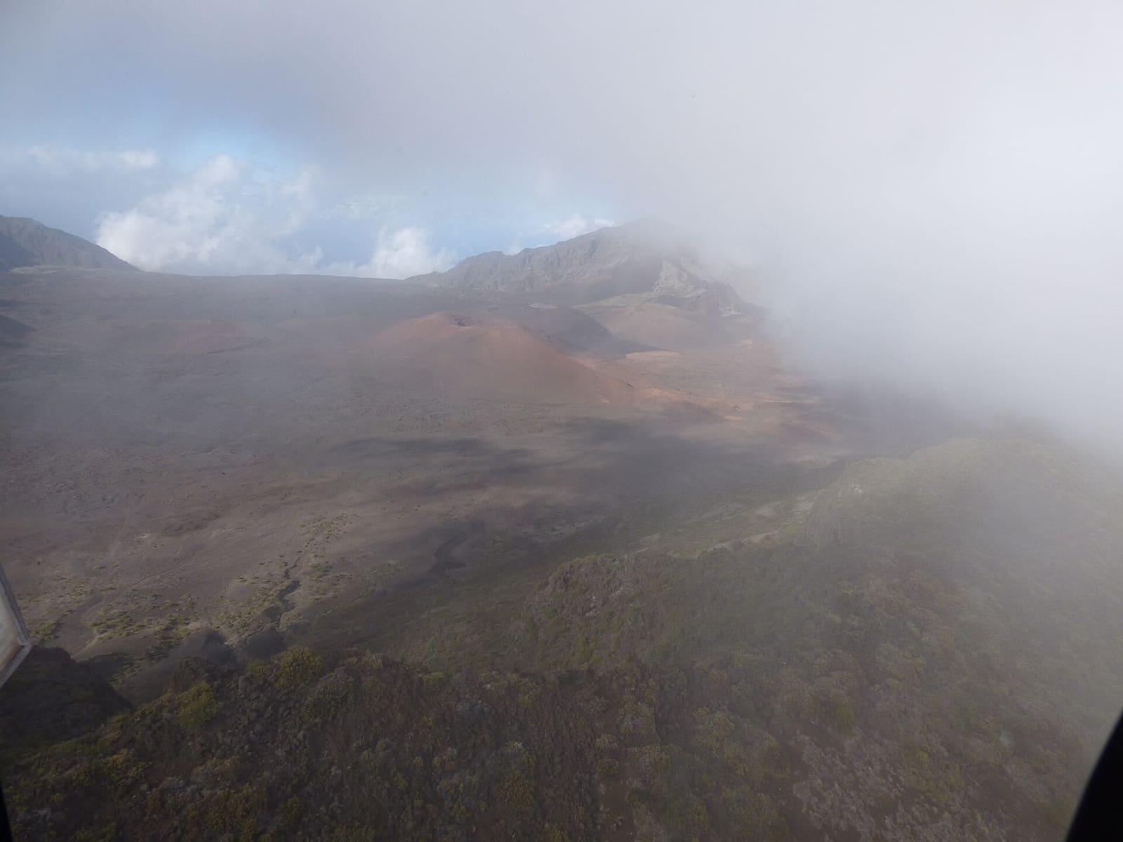Haleakalā's summit depression from the air: the circle's midpoint, about 26 minutes in