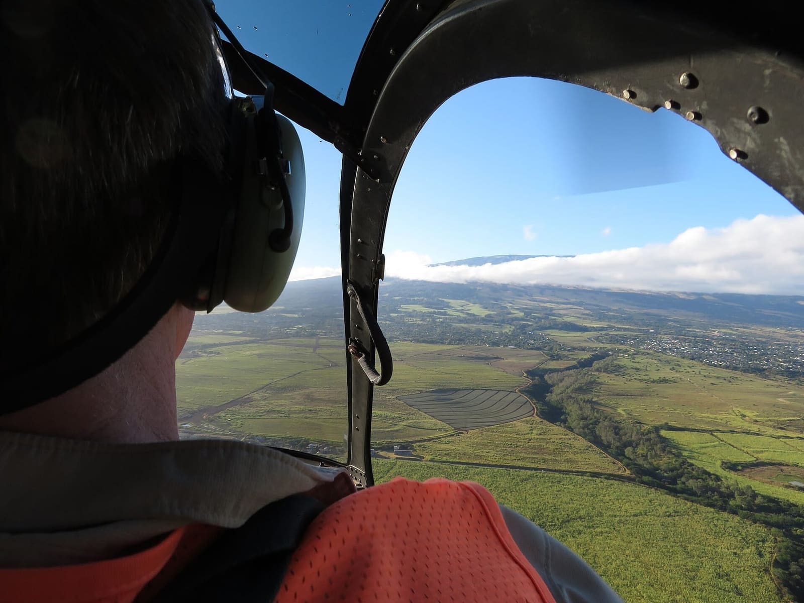 Upcountry Maui from a helicopter: the pasture country the Ulupalakua landing sits in